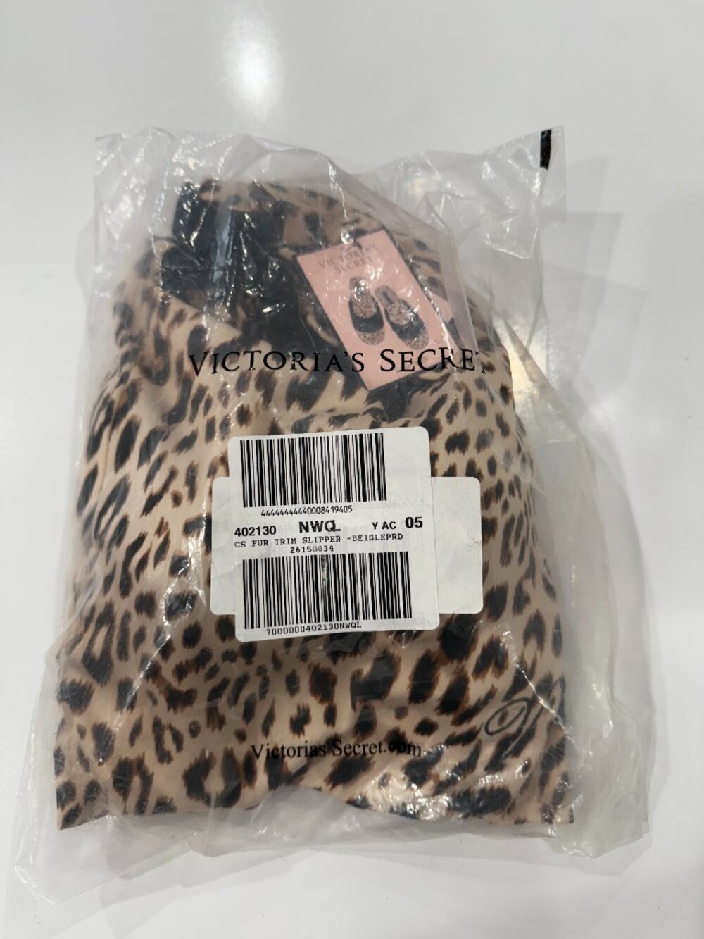 Victoria's Secret Animal Print Faux Fur Trim Slippers w/Dust Bag NEW NWT Size L